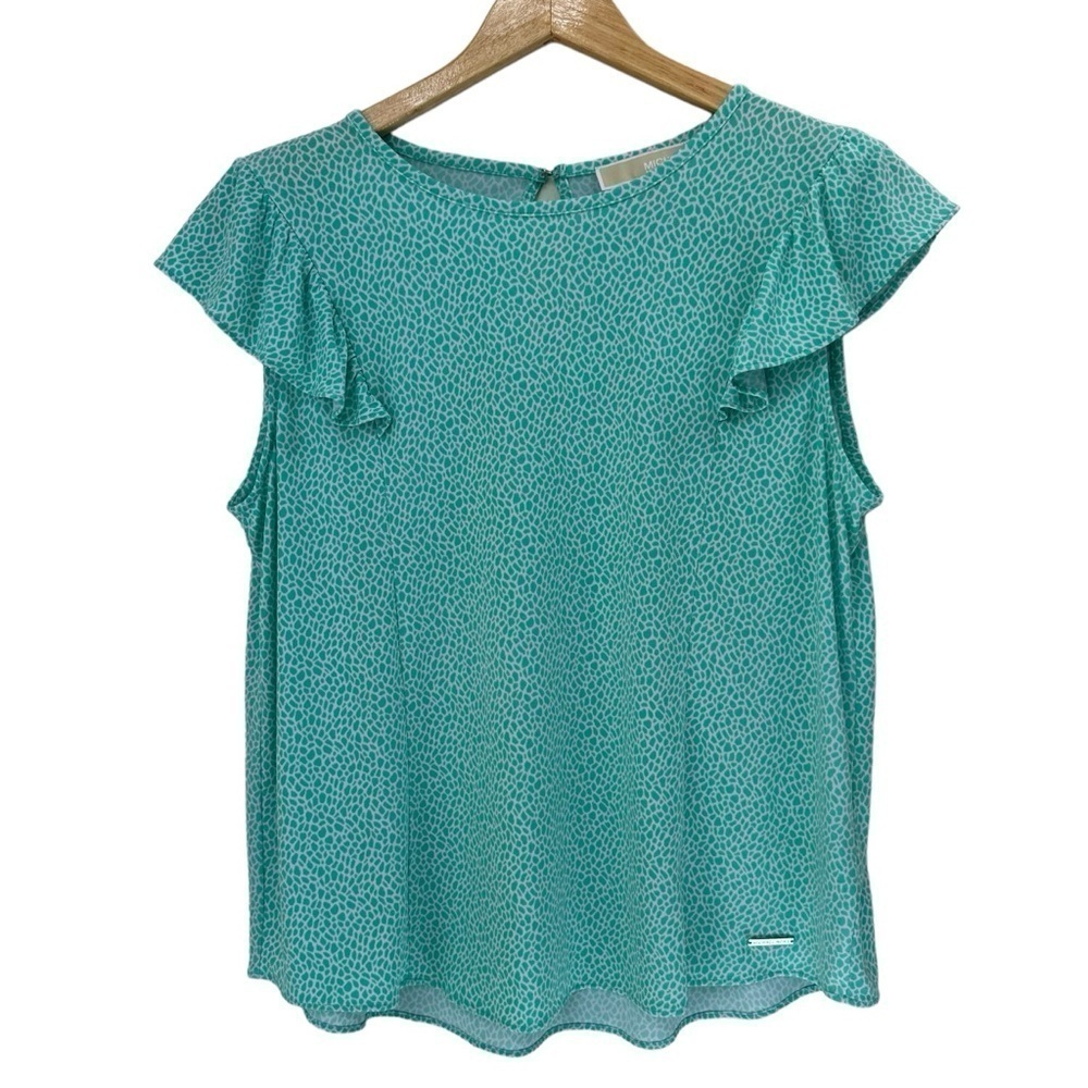 Michael Kors Aqua Green Sleeveless Ruffle Top, PL